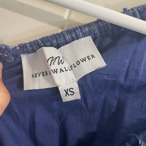 Never Fully Dressed Navy Metallic Grid Puff Sleeve Maxi‎ Dress XS - Picture 3 of 9